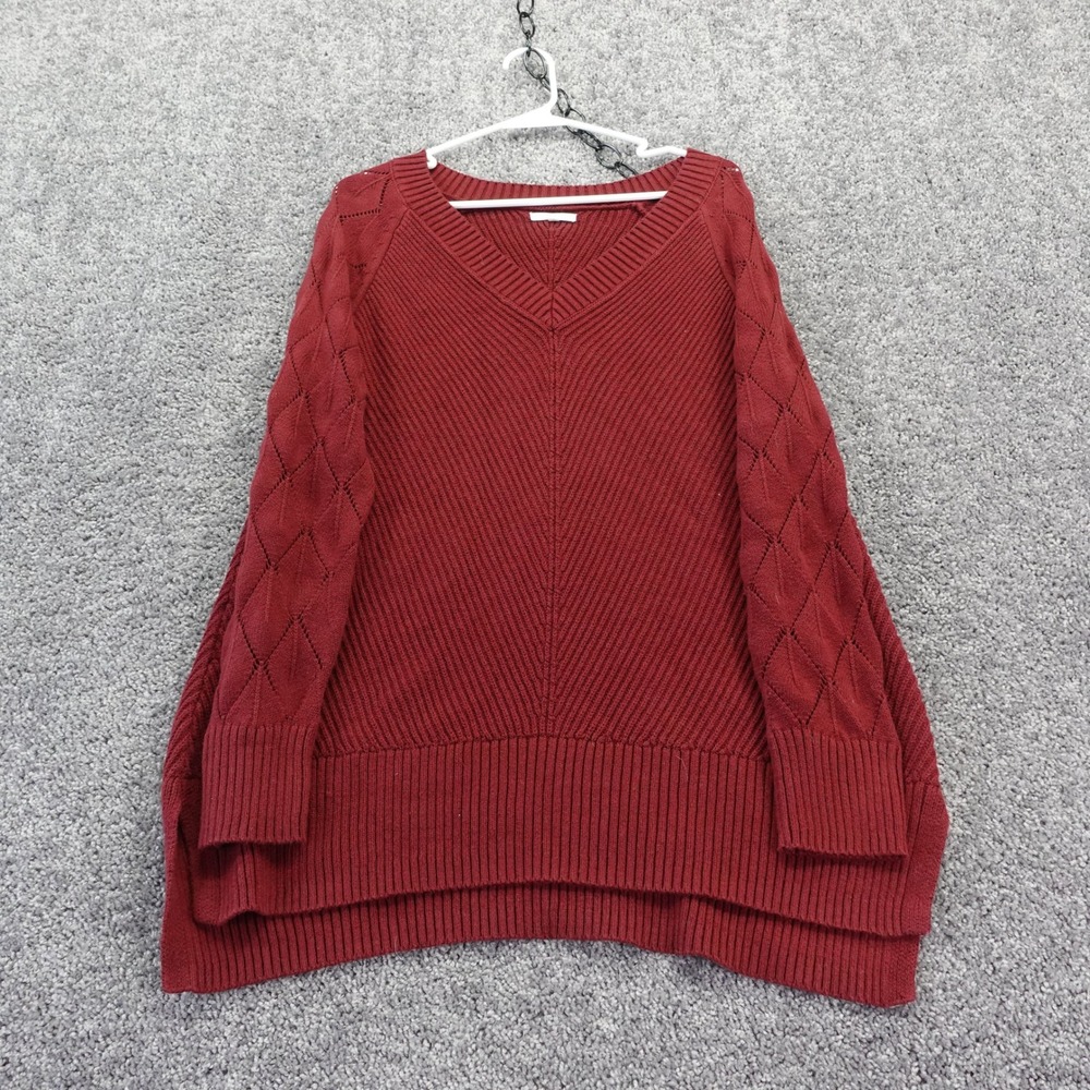Maurices Sweater Womens Large Burgundy V Neck Long Sleeve Ribbed Knit Pullover
